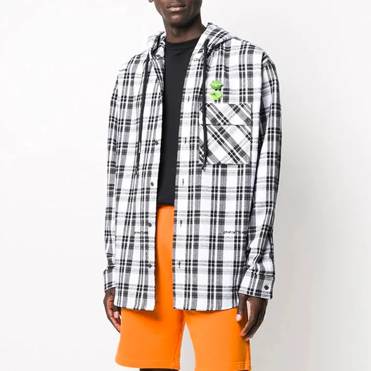 O-W Stripe Hooded Long-sleeve Shirt Unisex White OMGA099R20G710010100