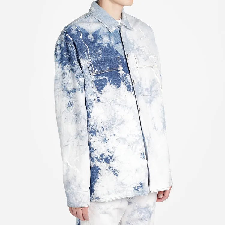 O-W Colour Colour Rendering Ink Lapel Loose Denim Jacket Men White OMYD017R203860201414