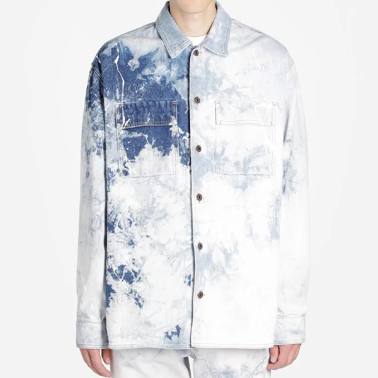 O-W Colour Colour Rendering Ink Lapel Loose Denim Jacket Men White OMYD017R203860201414