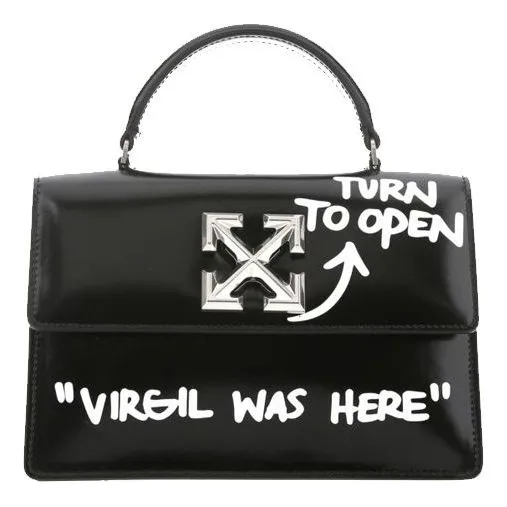 O-W Jitney 1.4 Series Metallic LOGO Cortex Virgil Graffiti Black Handbag OWNA092R21LEA0011001