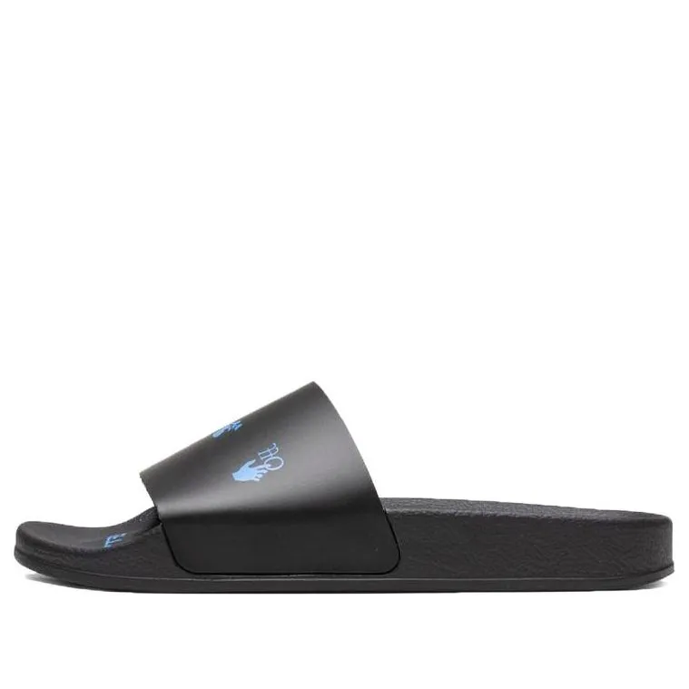 O-W Logo Printing Fashion Casual Black Slippers 'Black Blue' OMIC001R21MAT0011045