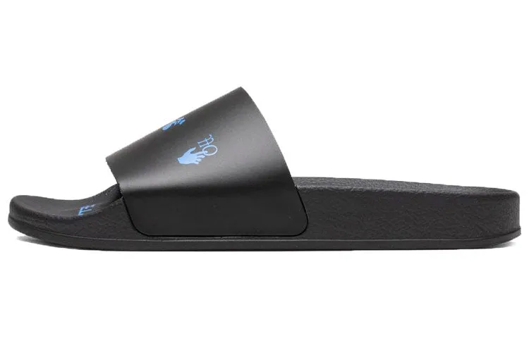 O-W Logo Printing Fashion Casual Black Slippers 'Black Blue' OMIC001R21MAT0011045