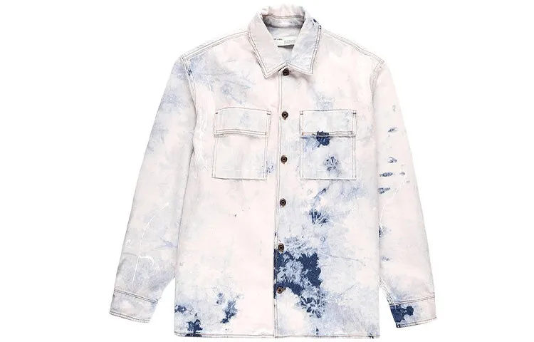 O-W Colour Colour Rendering Ink Lapel Loose Denim Jacket Men White OMYD017R203860201414