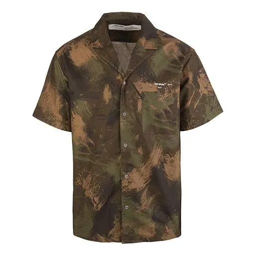 Men's O-W Camouflage Printing Short Sleeve Green Shirt OMGA049E19E220189901