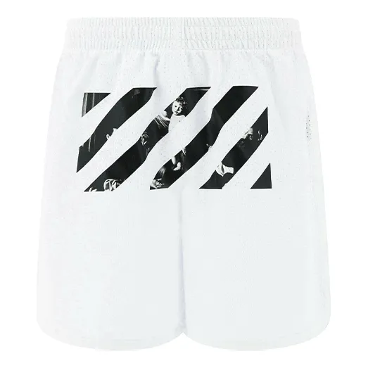 O-W Logo Stripe Printing Pocket Shorts Loose Fit White OMCI005S201010050188