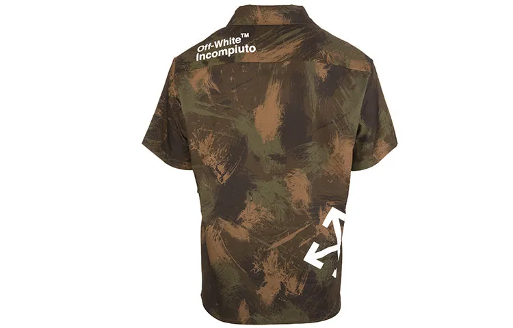 Men's O-W Camouflage Printing Short Sleeve Green Shirt OMGA049E19E220189901