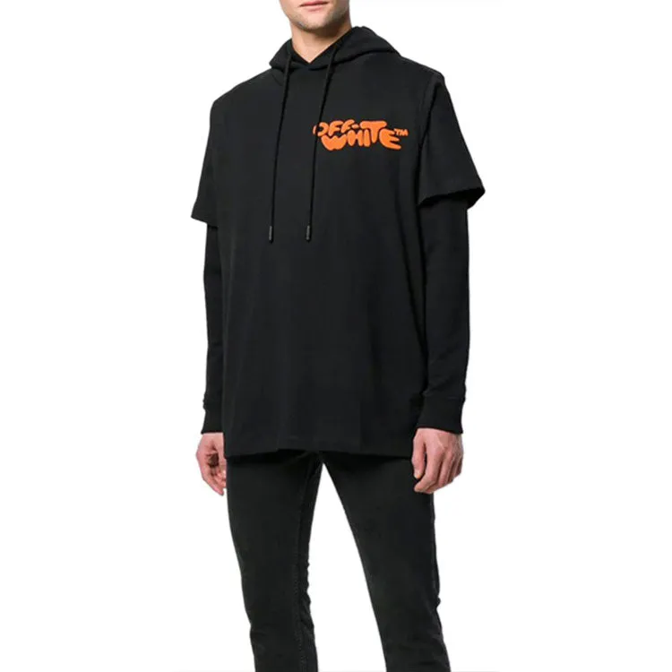 O-W Alphabet Printing Long Sleeves hoodie Black OMBB042R190030141019