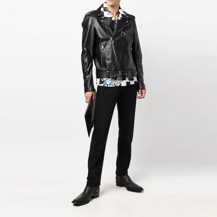 O-W FW21 Pattern Printing Sleeve Zipper Jacket Slim Fit Version Black OMJG016F21LEA0011032