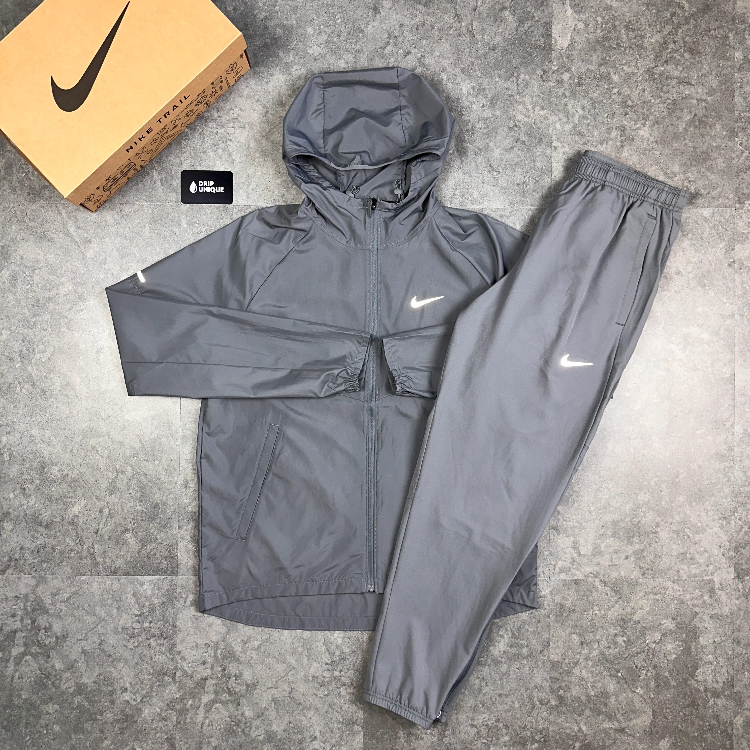 NK Repel Miler Windrunner Jacket Grey & Grey NK Challenger Pants Set