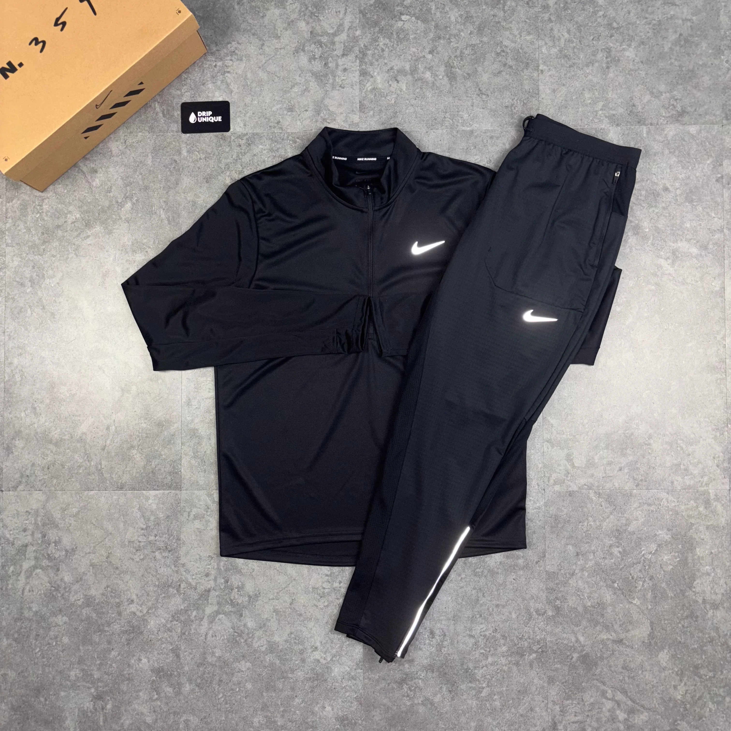 NK Dri-Fit Pacer 1/4 Zip Black & Black Phenom Pants Set