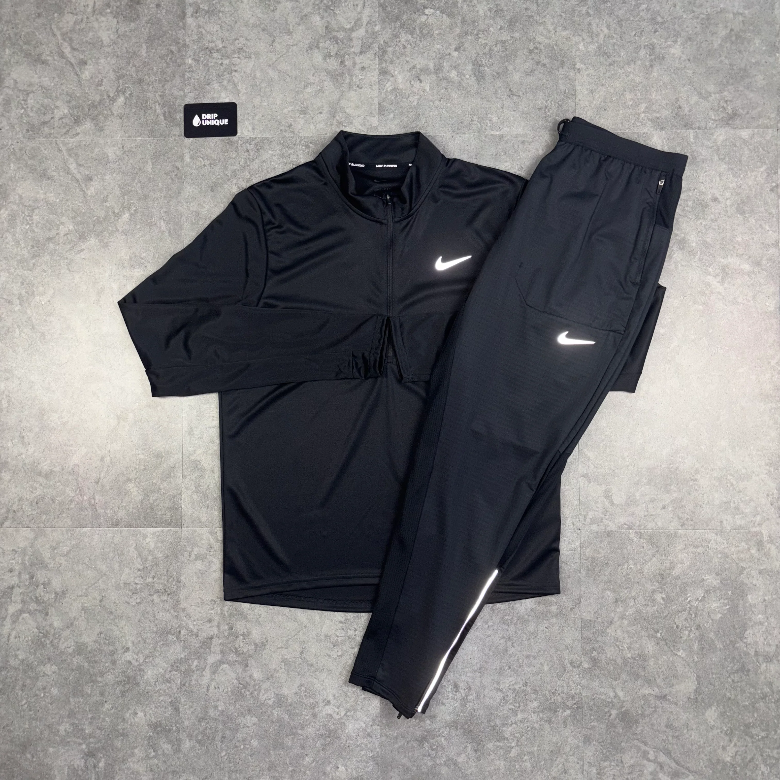 NK Dri-Fit Pacer 1/4 Zip Black & Black Phenom Pants Set