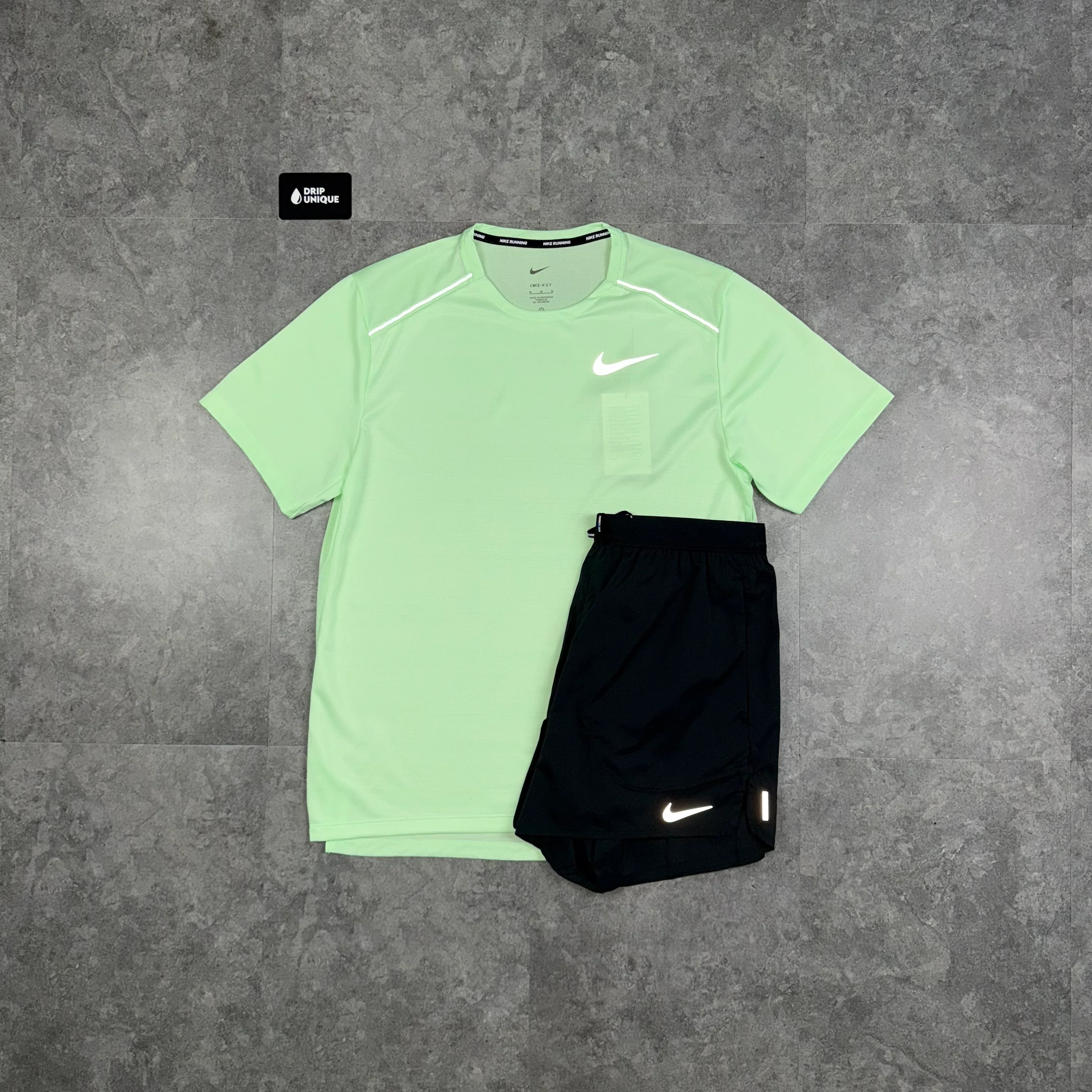 NK Miler T-Shirt Vapour Green & Black Flex Stride Shorts Set