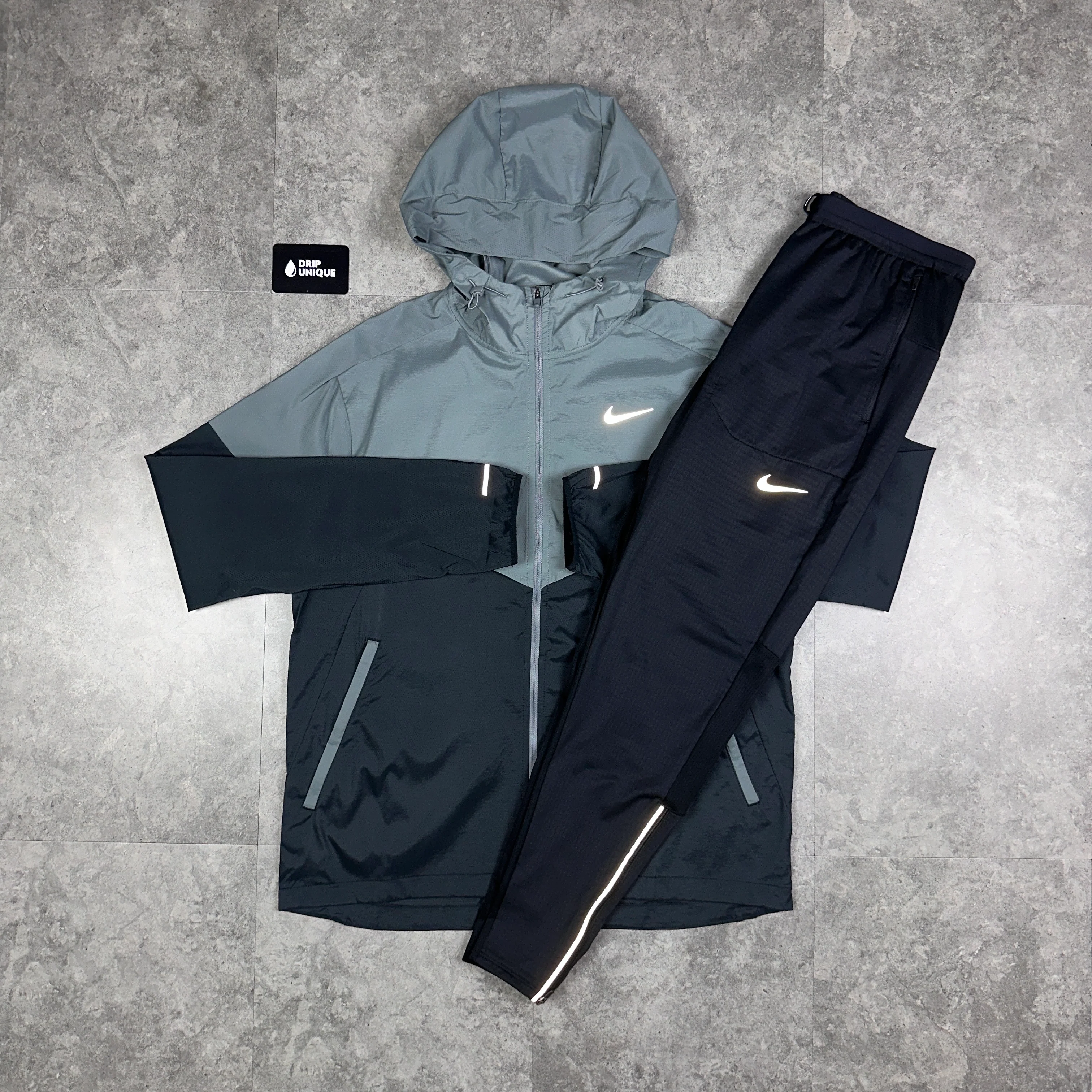 NK UV Windrunner Jacket Black / Grey & Black NK Phenom Pants Set