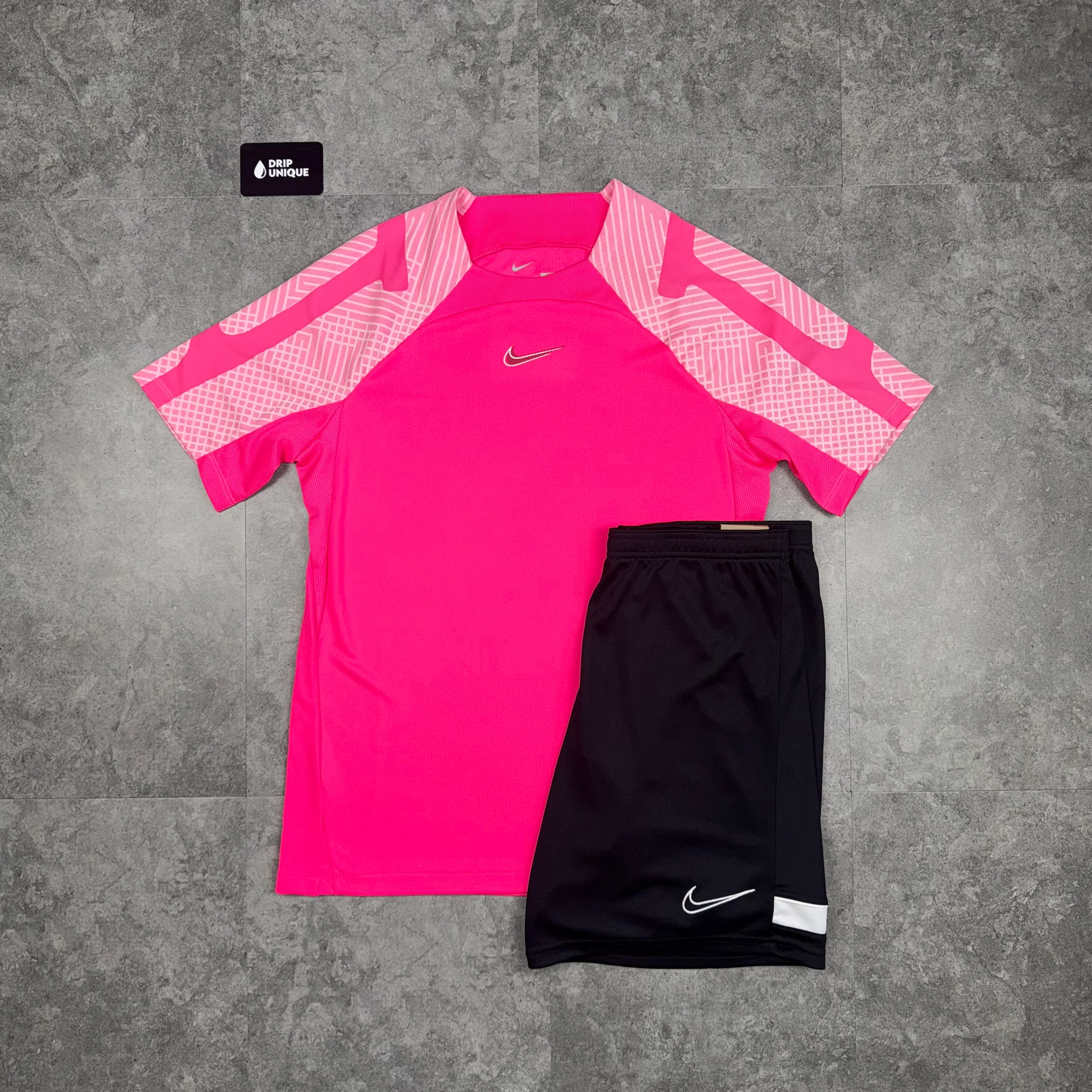 NK Dri-Fit Strike T-Shirt Hot Pink & Black Dri-Fit Strike Shorts Set