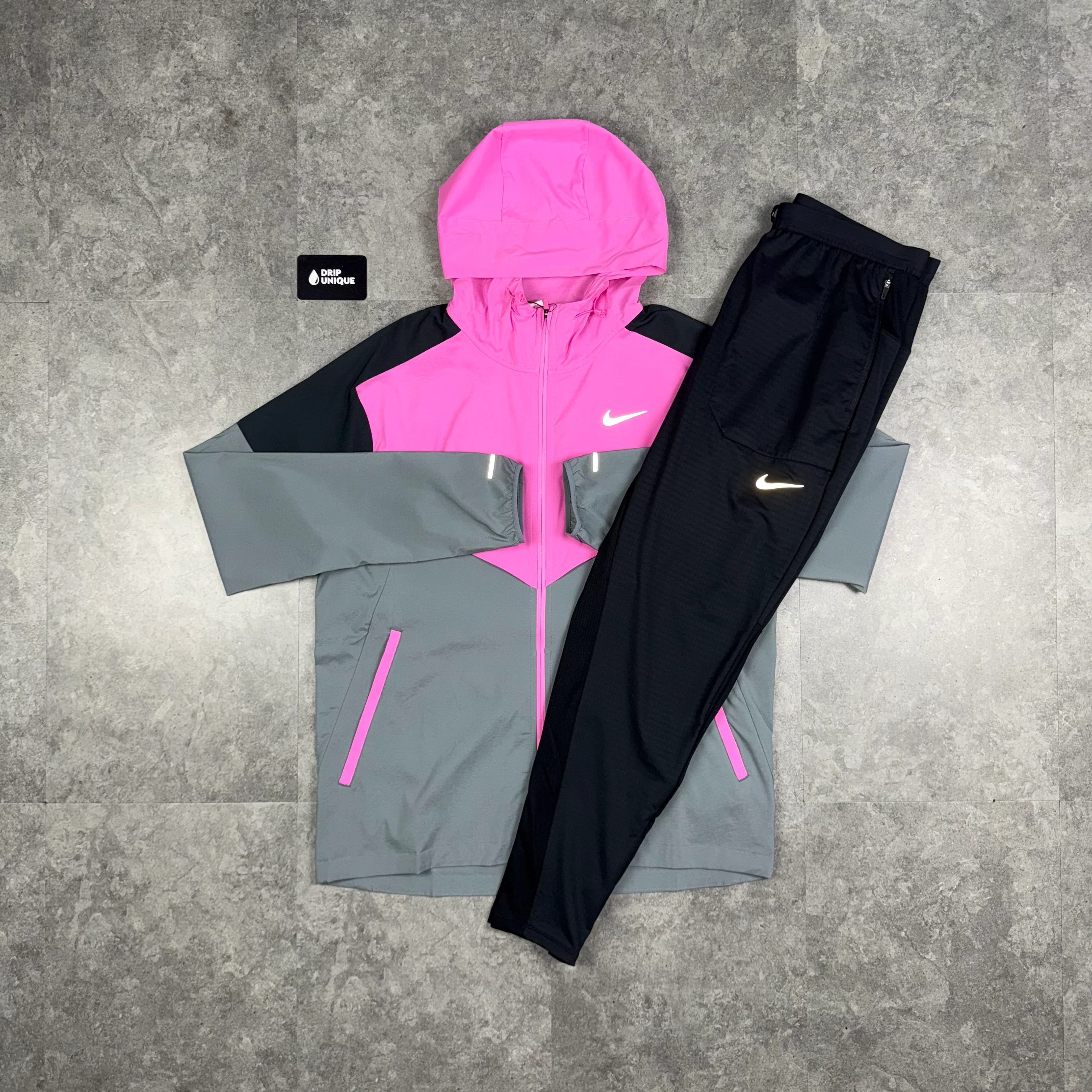 NK UV Windrunner Jacket Playful Pink & Black NK Phenom Pants Set