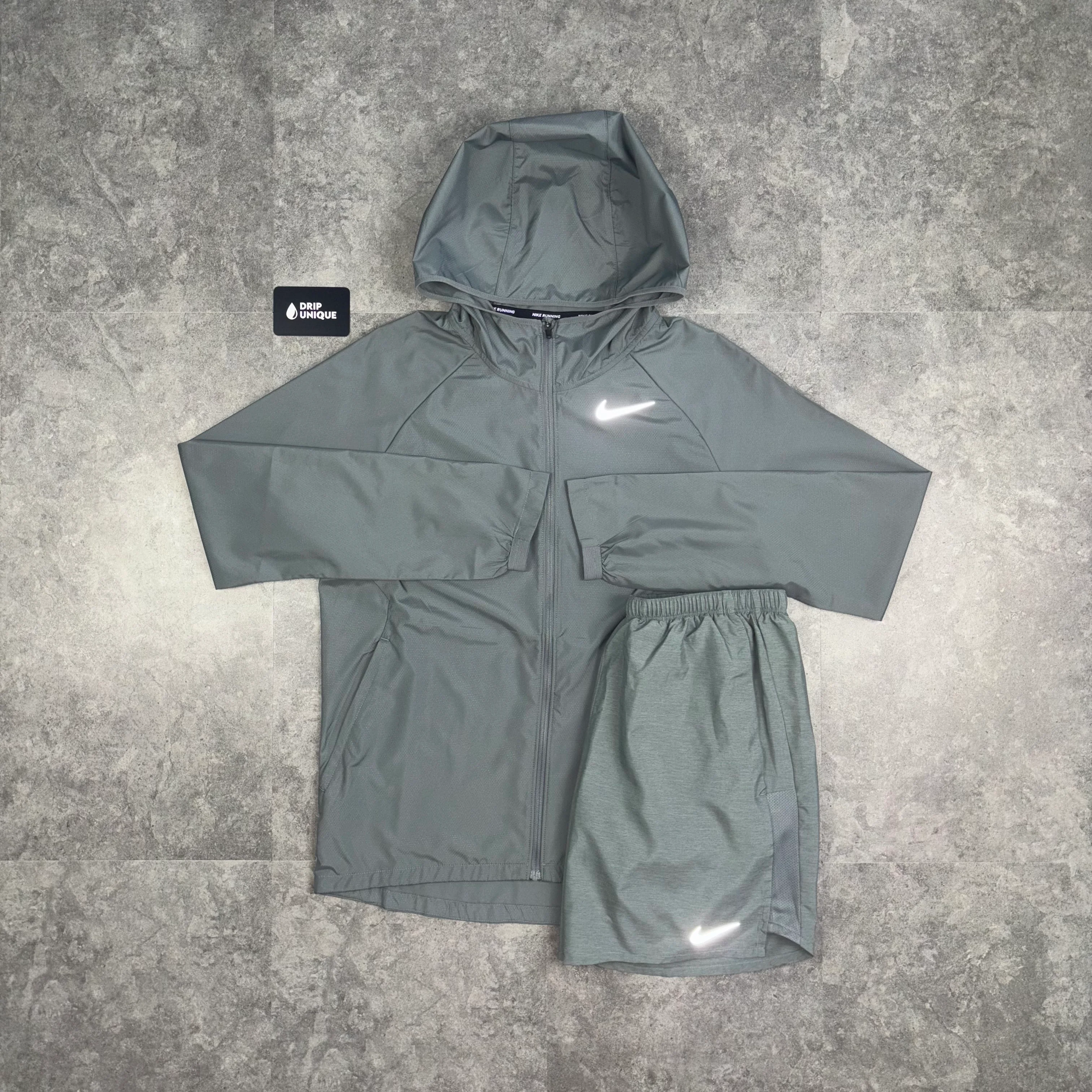 NK Essential Windrunner Jacket Grey & Grey Challenger Shorts Set