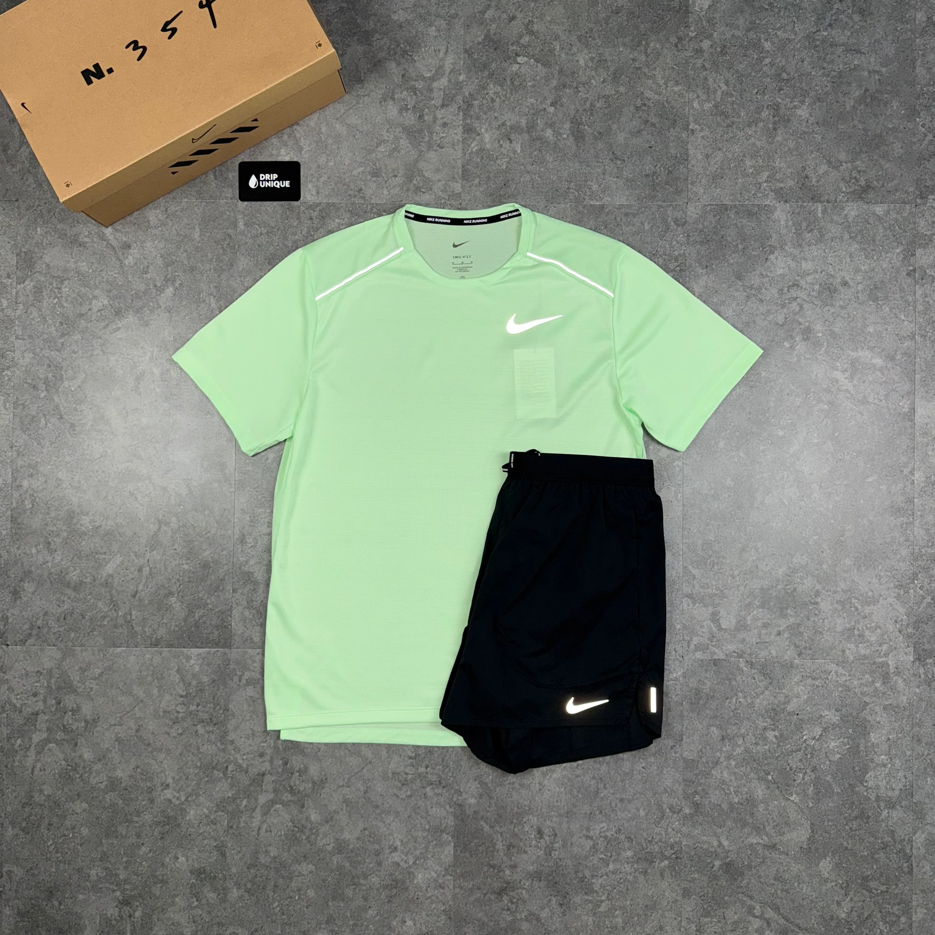 NK Miler T-Shirt Vapour Green & Black Flex Stride Shorts Set