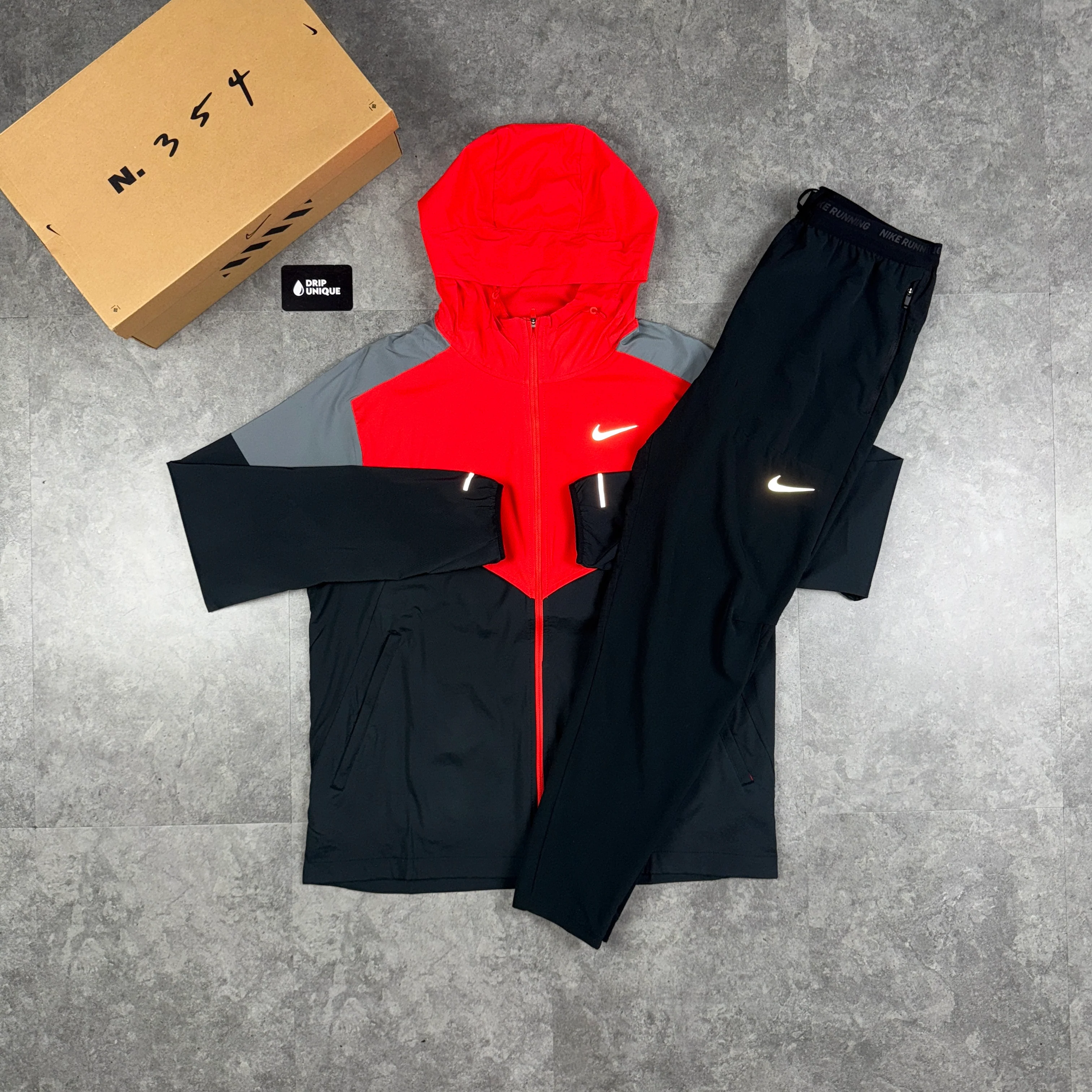 NK UV Windrunner Jacket Light Crimson Red & Black NK Phenom Pants Set