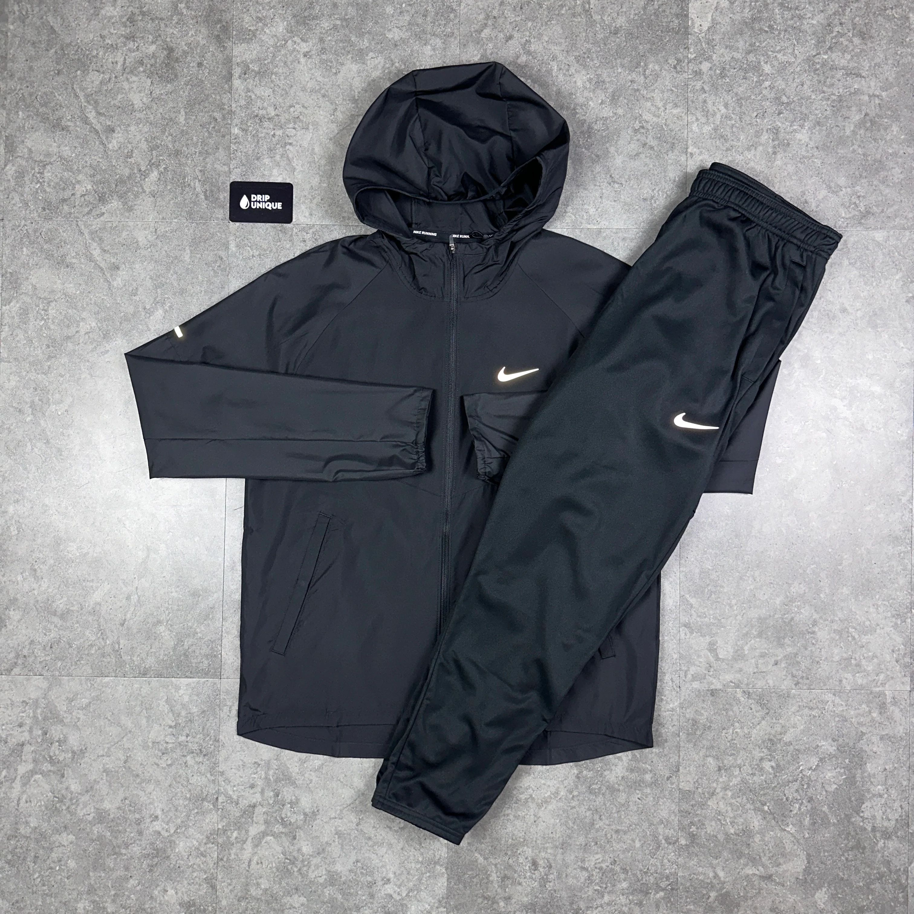 NK Repel Miler Windrunner Jacket Black & Black NK Challenger Pants Set