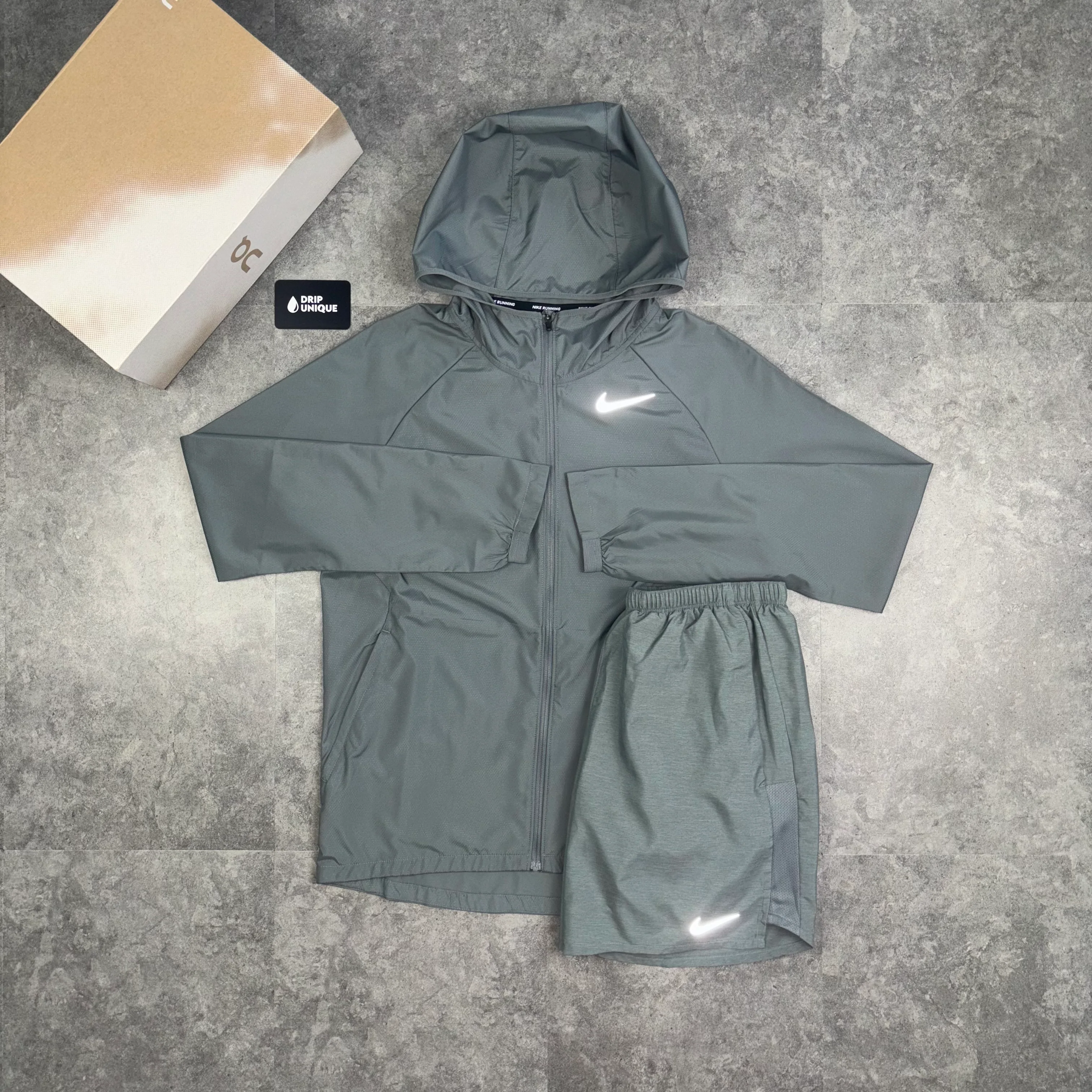 NK Essential Windrunner Jacket Grey & Grey Challenger Shorts Set