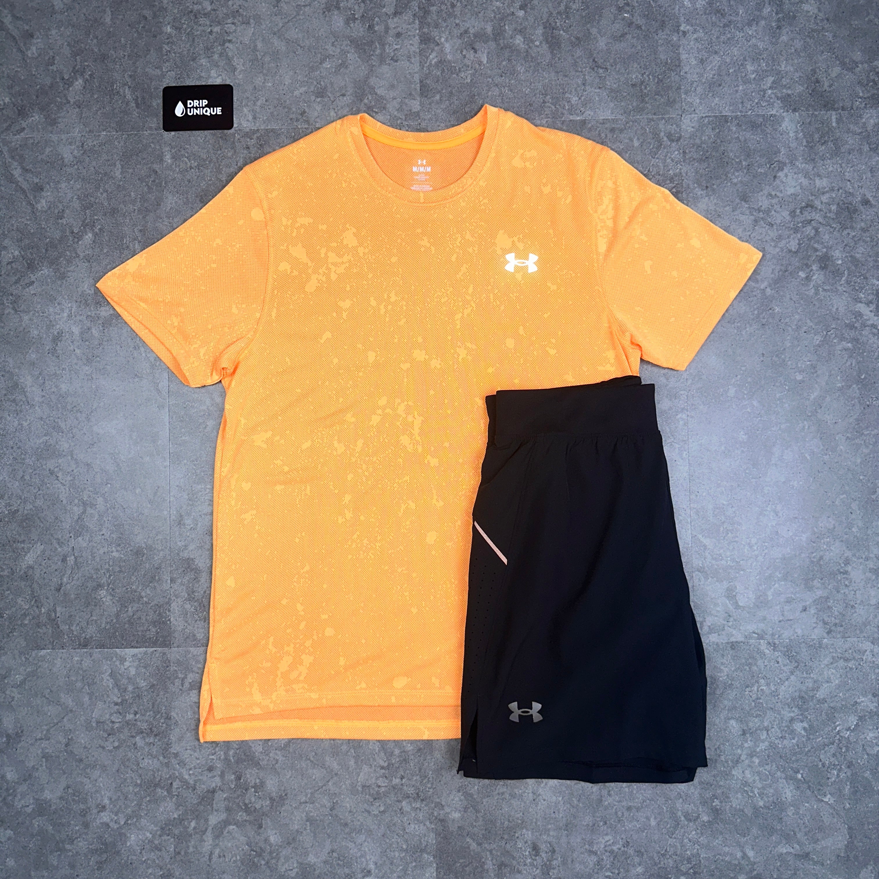 UA Splash T-Shirt Orange & Launch Speedpocket Shorts Set