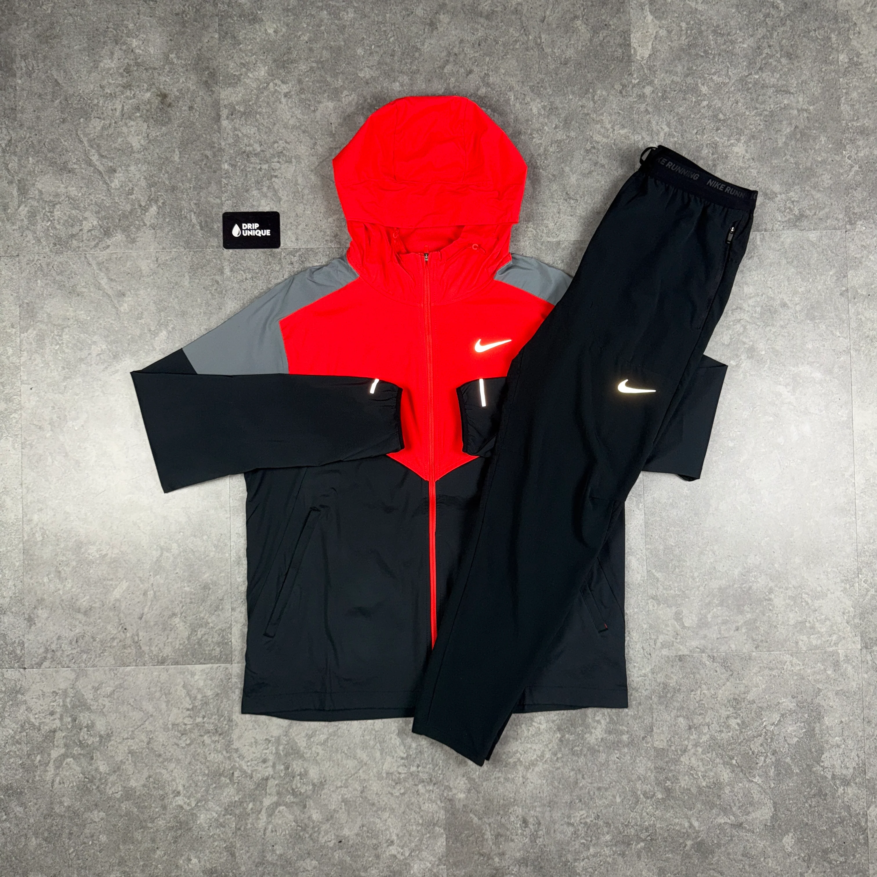 NK UV Windrunner Jacket Light Crimson Red & Black NK Phenom Pants Set