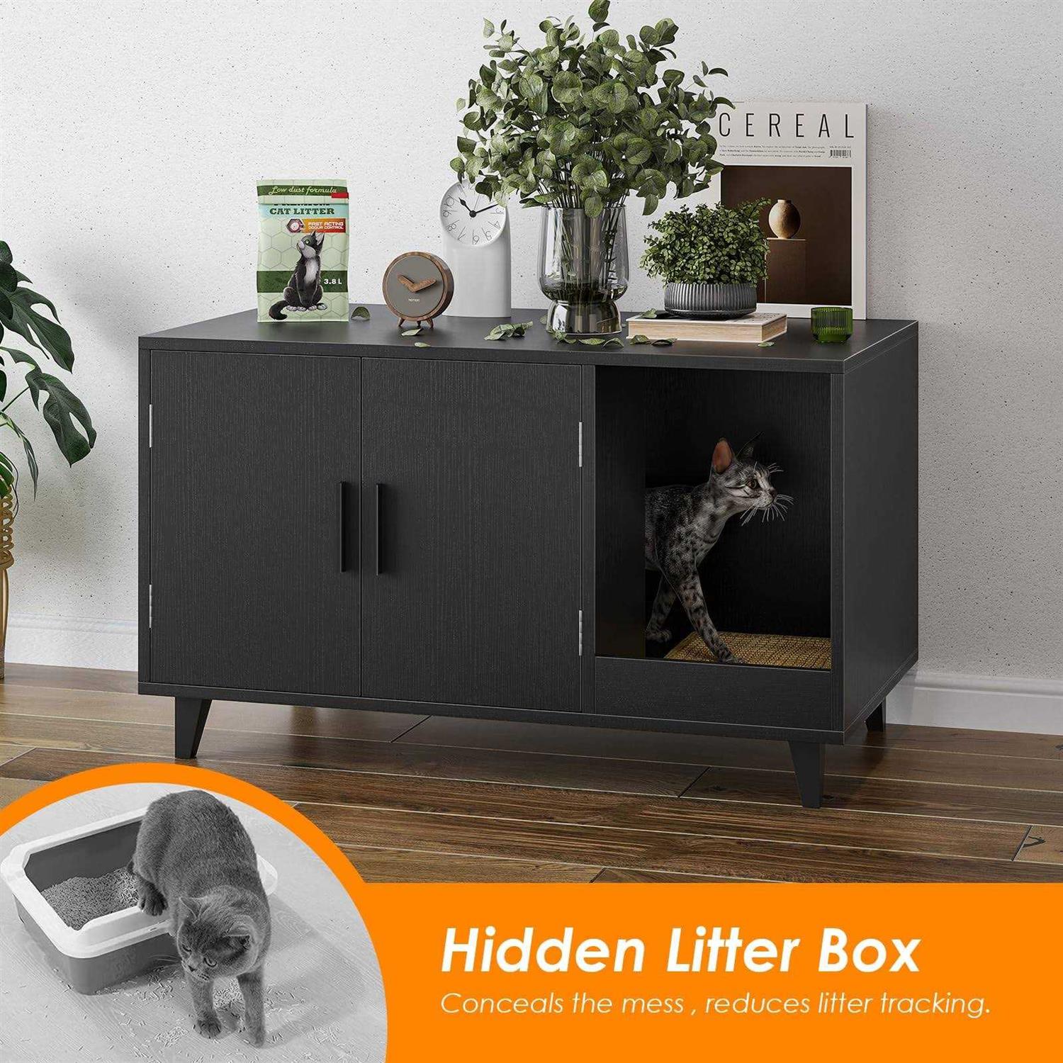 STARY Hidden Cat Litter Box Enclosure Furniture with Scratching Mat
