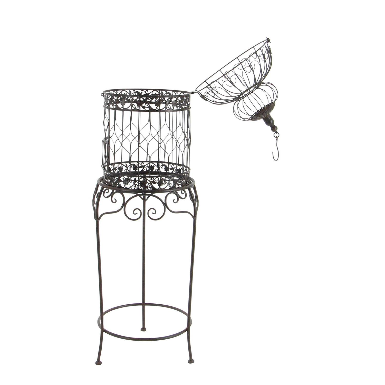 DecMode Black Metal Indoor Outdoor On Removable Stand Birdcage with Latch Lock Closure and Top Hook