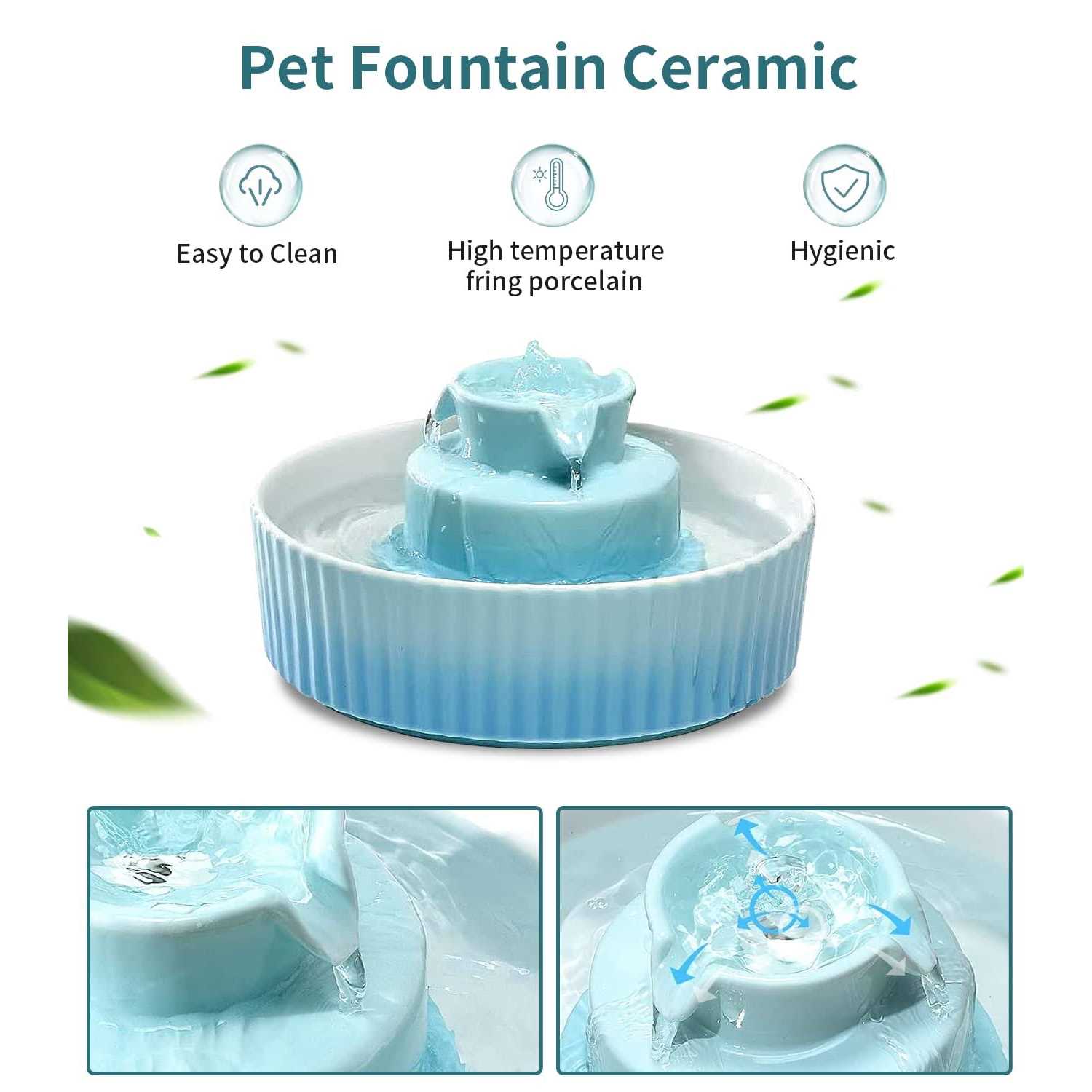 nautypaws ceramic cat water fountain, ceramic pet fountain, 2.1 l drinking fountains bowl for cats and dogs