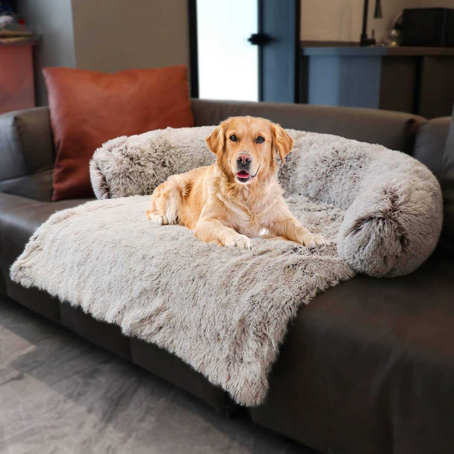 Dekeyoo Pet Couch Protector Waterproof Calming Dog Bed Plush Dog Mat Dog Sofa