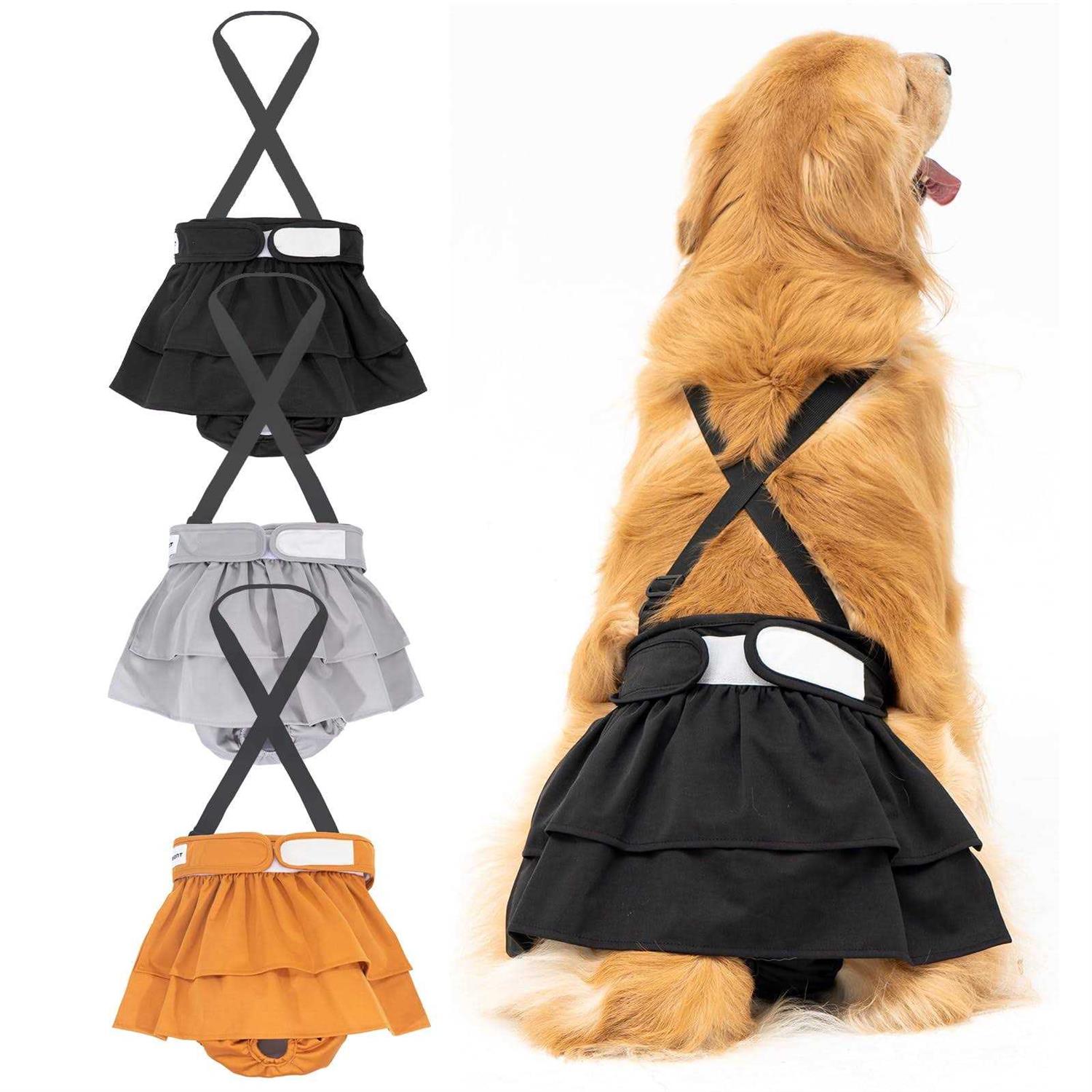 3 Pack Avont Washable Female Dog Diaper with Suspender Reusable Girl Doggie Diapers for Small Medium Large Doggy in Heat Cycle Period Incontinence