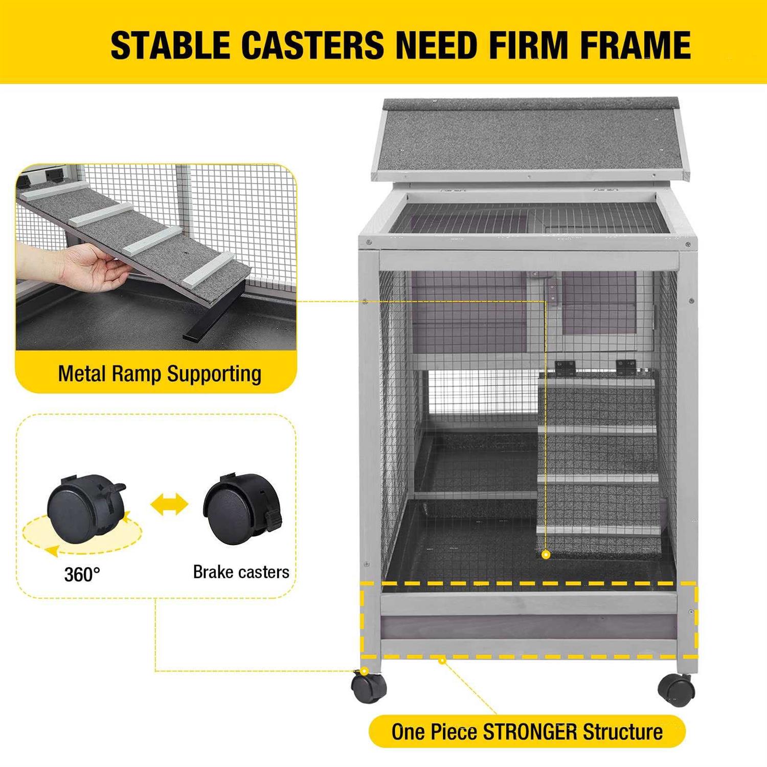 Aivituvin Rabbit Hutch Indoor 62 Cage Outdoor Chicken Coop Guinea Pig Cage on Wheels Bunny Cage with 3 Deep No Leakage Pull Out Tray,Waterproof