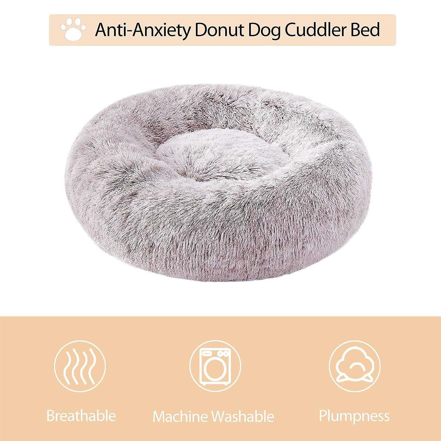 WNPETHOME Calming Dog Bed & cat Bed,Small Dog Bed Donut Faux Fur Anti-Anxiety Dog Bed Dog Pet Bed for Small Dogs