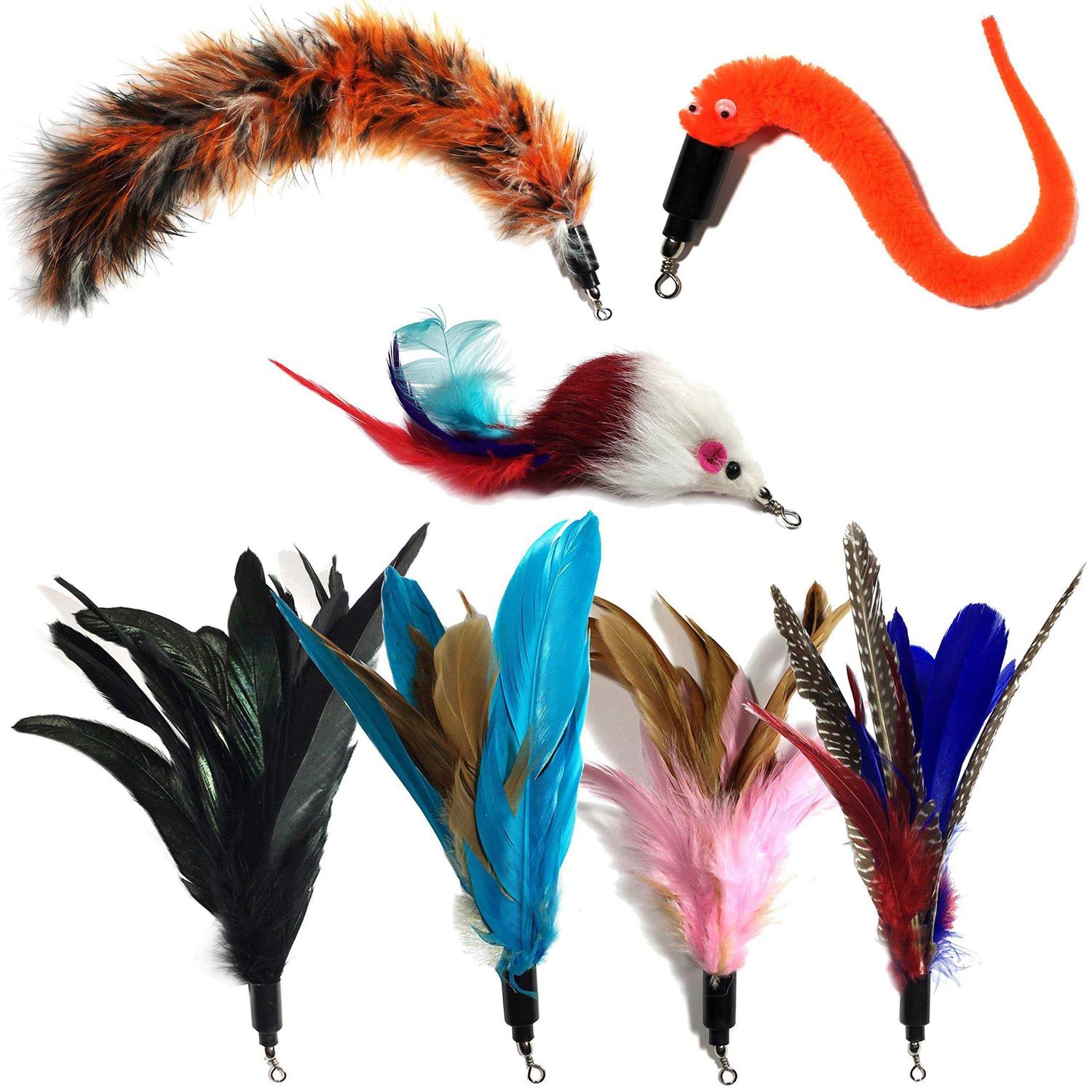 Pet Fit For Life 7 Piece plus bonus Replacement Feathers and Soft Furry For Interactive Cat and Kitten Toy Wands