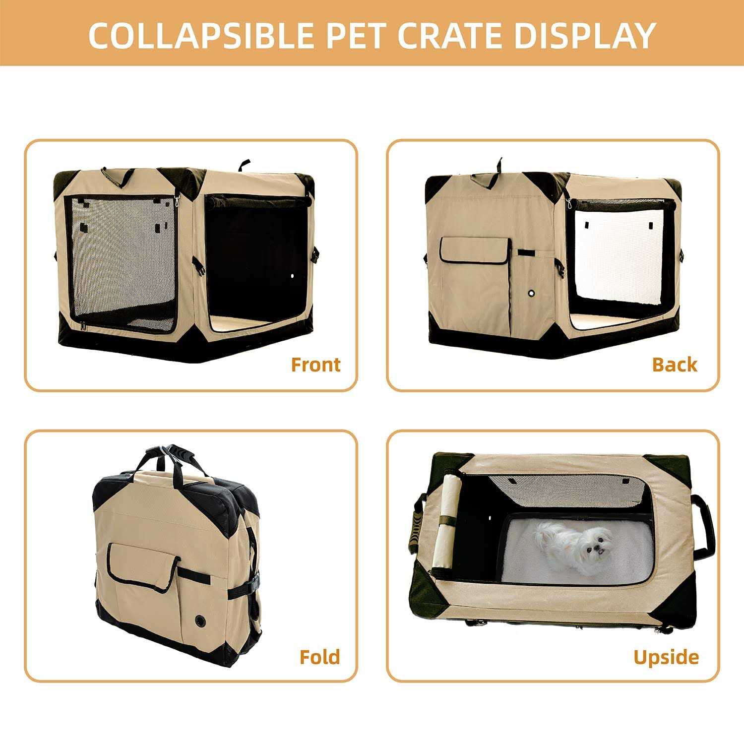 Pettycare Collapsible Dog Crate Dogs 4-Door Foldable Soft Dog Kennel with Chew Proof Mesh Windows