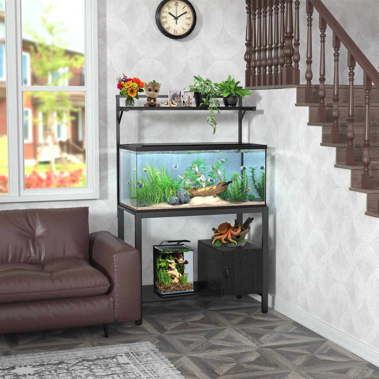 Gdlf 40-50 Gallon Fish Tank Stand with Plant Shelf Metal Aquarium Stand with Cubby Storage