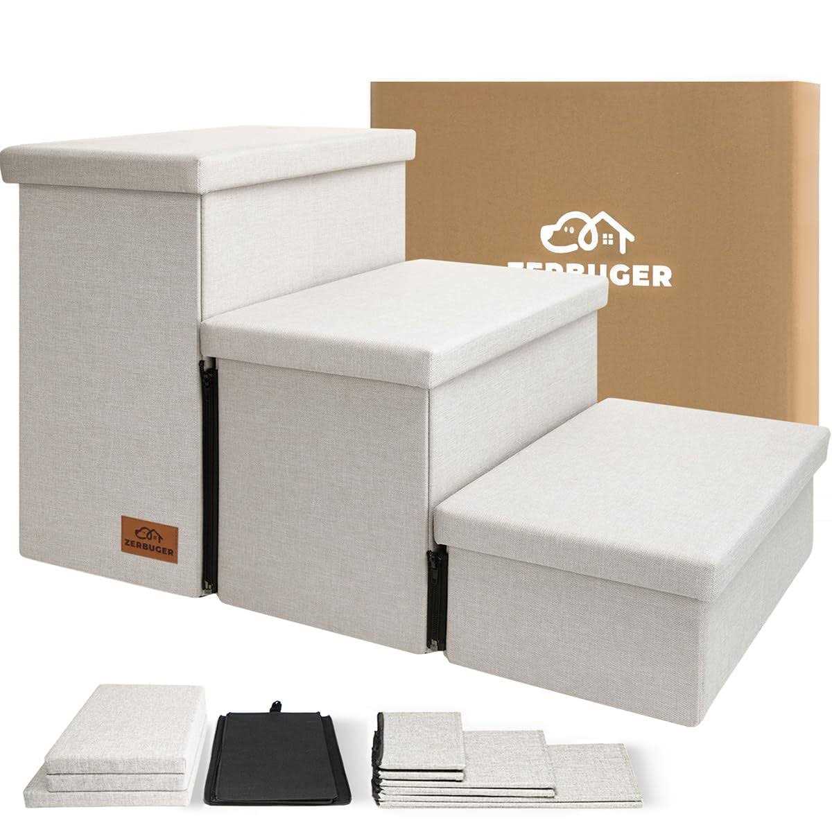 Dog Stairs, Dog Steps for High Beds, Foldable Pet Stairs for Small Medium or Large Dogs Puppy with Storage for Bed and Couch