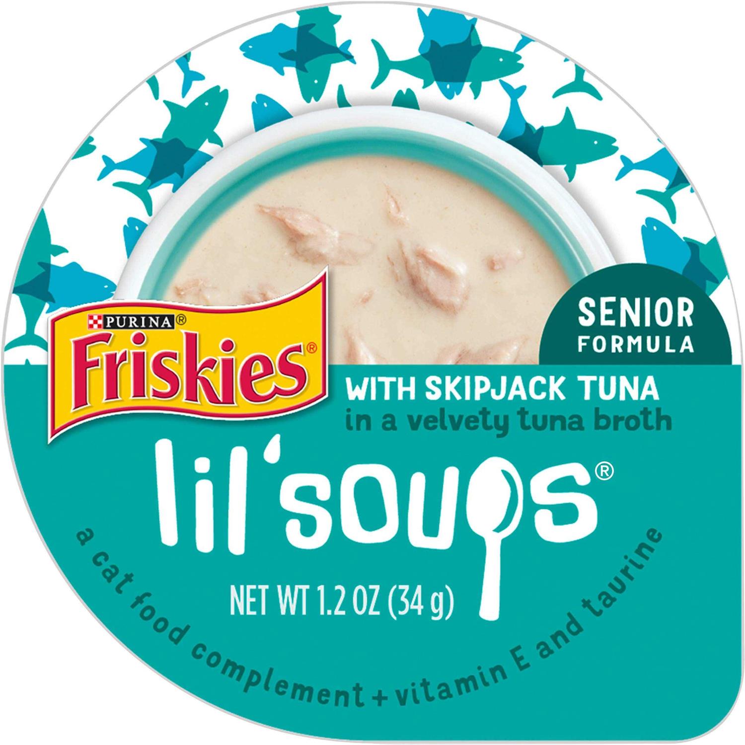 Purina Friskies Natural Grain Free Senior Broth Wet Cat Food Complement Lil’ Soups Skipjack Tuna