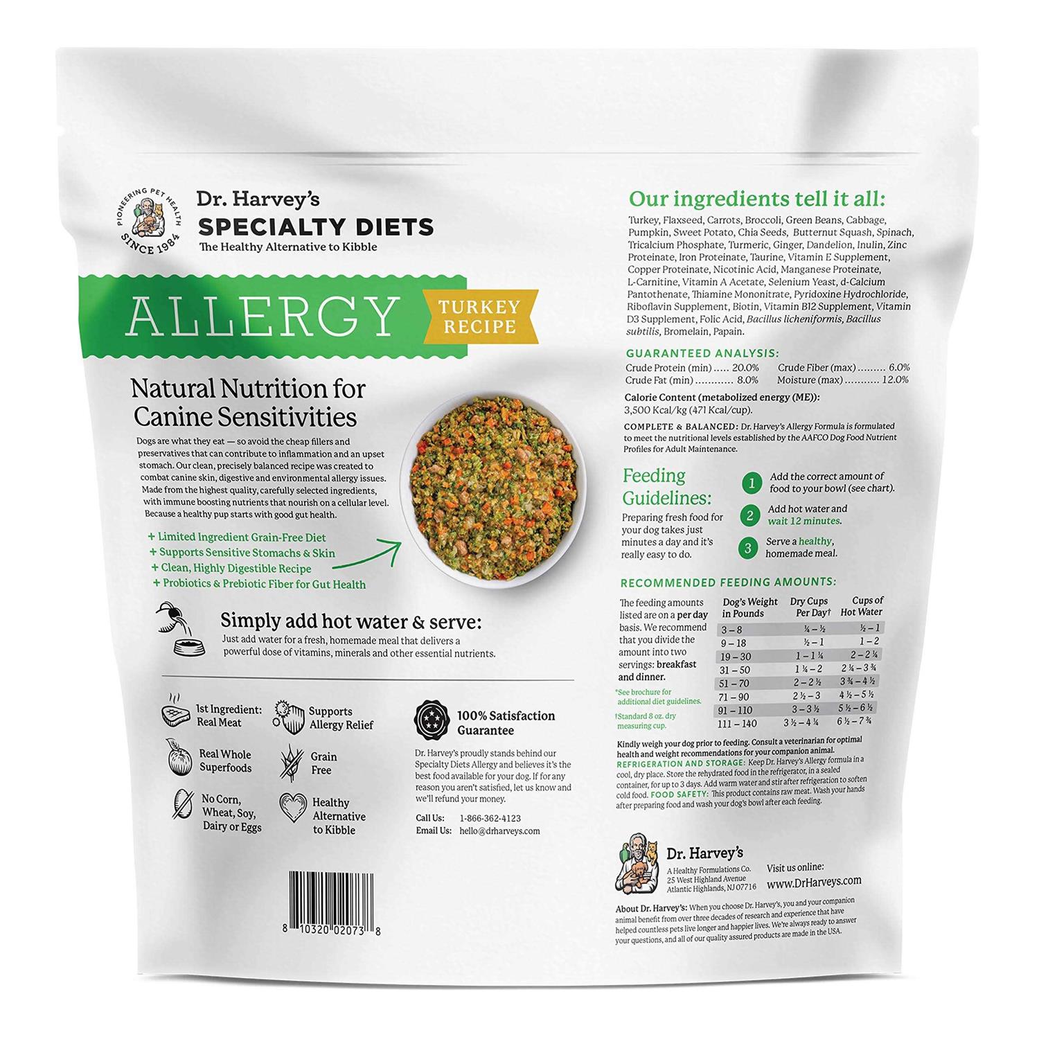 Dr. Harvey’s Specialty Diet Allergy Turkey Recipe, Human Grade Dog Food for Dogs with Sensitivities and Allergies