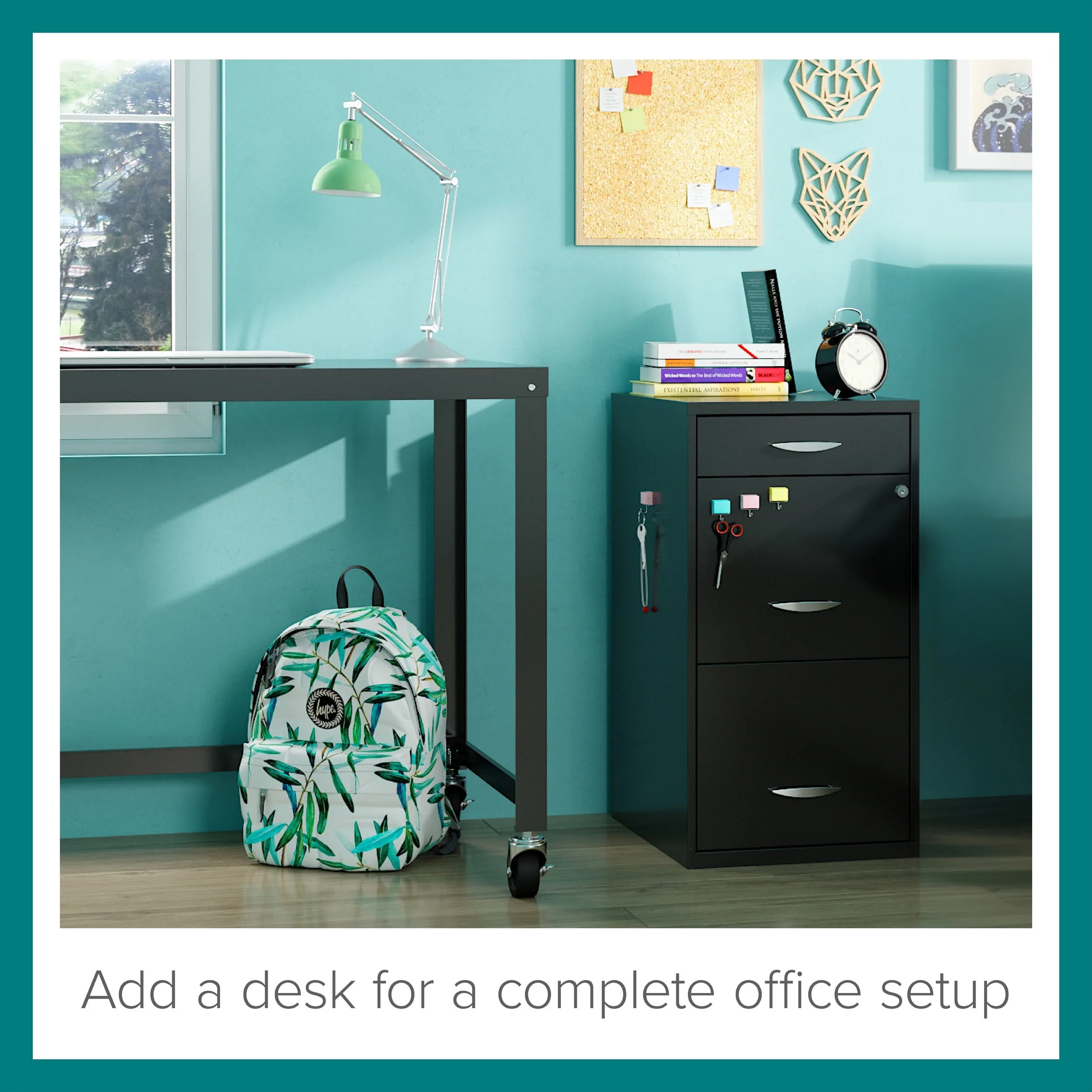 Space Solutions 3 Drawer Letter Width Vertical File Cabinet with Pencil Drawer, Black