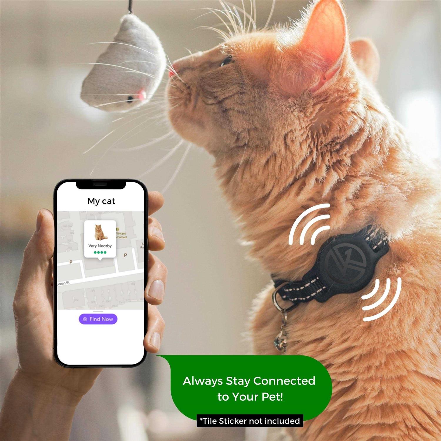 Kitty Kompass Tile Sticker Holder Cat Tracking Collar Breakaway, Reflective Kitten Collar with Tile Sticker Holder and Bell for Girl Boy Cats