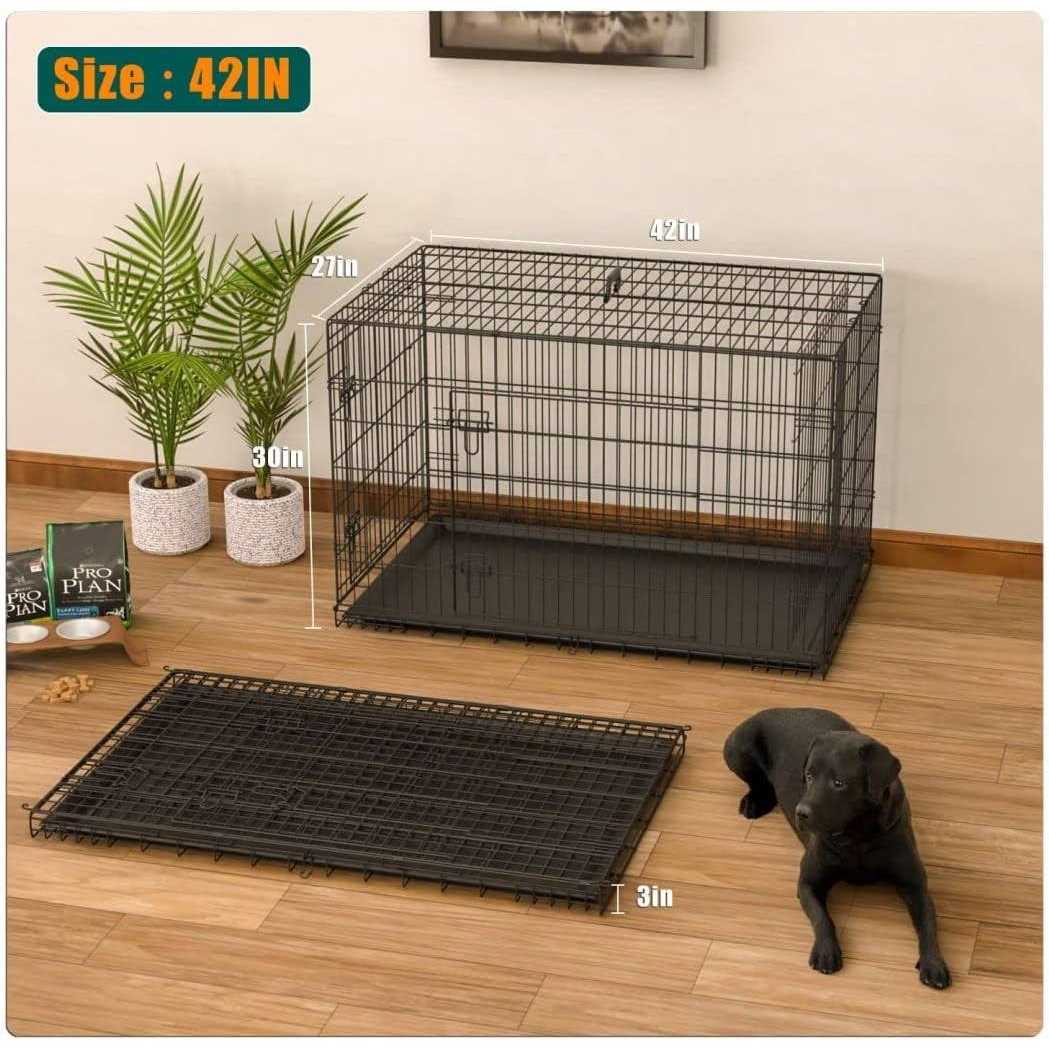 Dog Crate for Large Dogs,42 Inch Dog Kennel Outdoor with Double-Door,Folding Mental Pet Dog Cages with Divider Panel , Tray and Handle