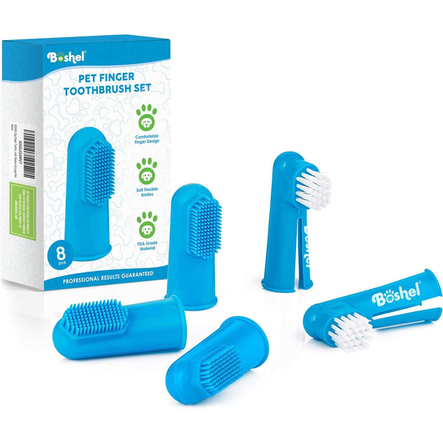 BOSHEL 8 Pc Finger Toothbrush for Dogs Dog Toothbrush Kit Includes 6 Silicone Bristle + 2 Nylon Bristle Dog Finger Toothbrushes