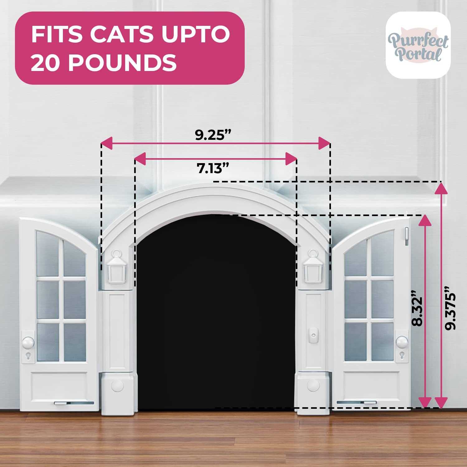 Purrfect Portal French Cat Door Stylish No-Flap Cat Door Interior Door for Average-Sized Cats Up to 20 lbs