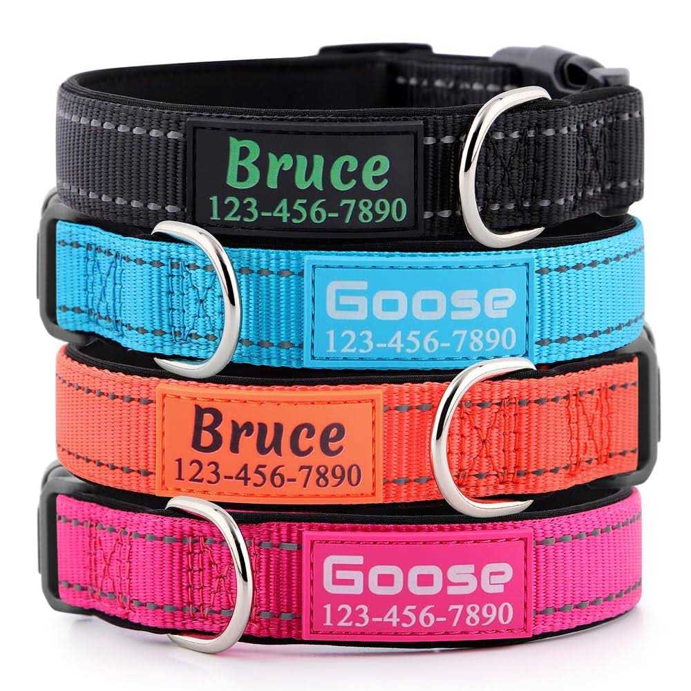 Personalized Dog Collars Custom with Pet Name and Phone Number Soft Neoprene Padded Reflective Nylon Collar