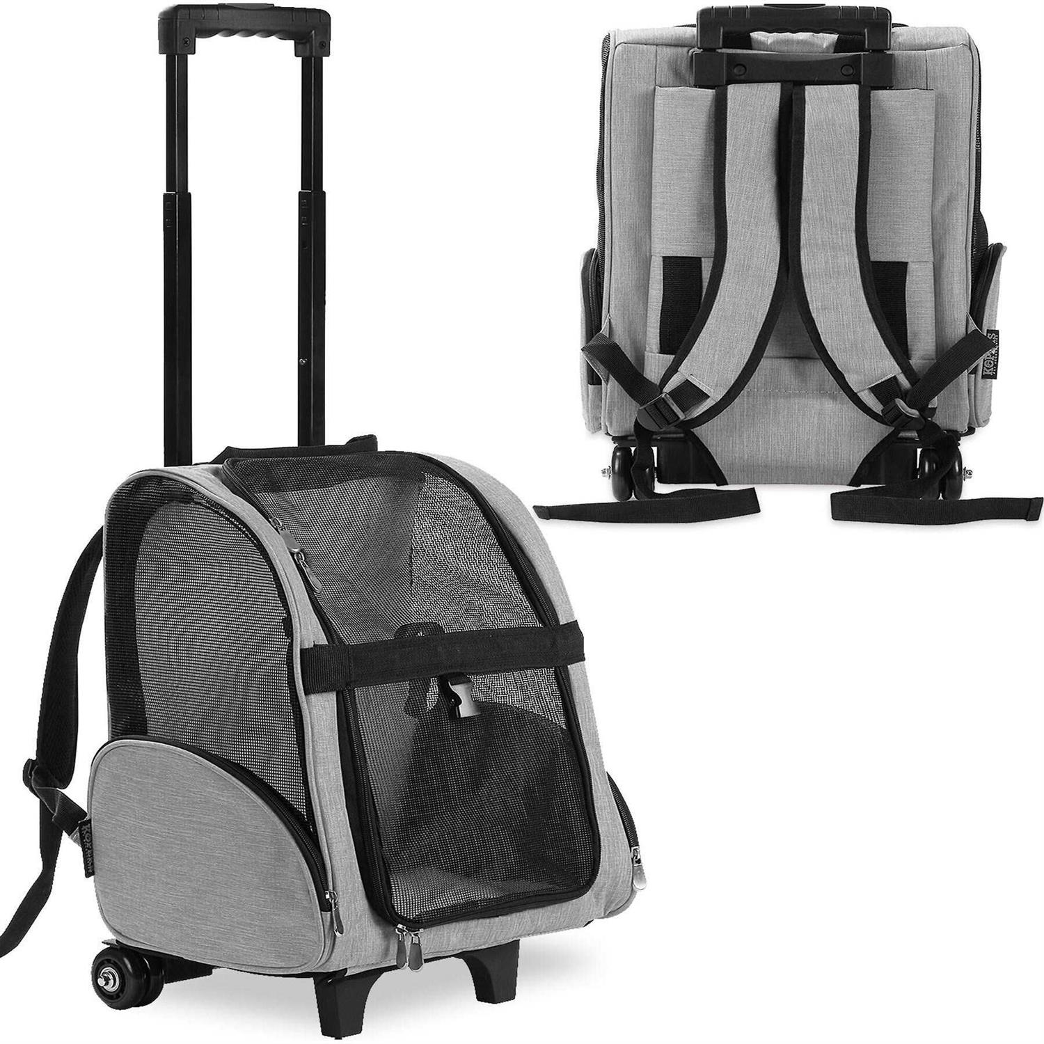 Kopeks Deluxe Backpack Pet Travel Carrier with Double Wheels