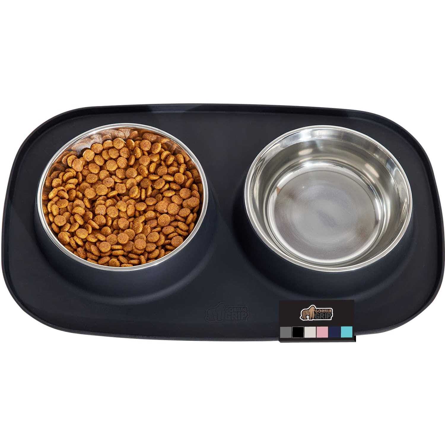 Gorilla Grip 100% Waterproof BPA Free Cat and Dog Bowls Silicone Feeding Mat Set