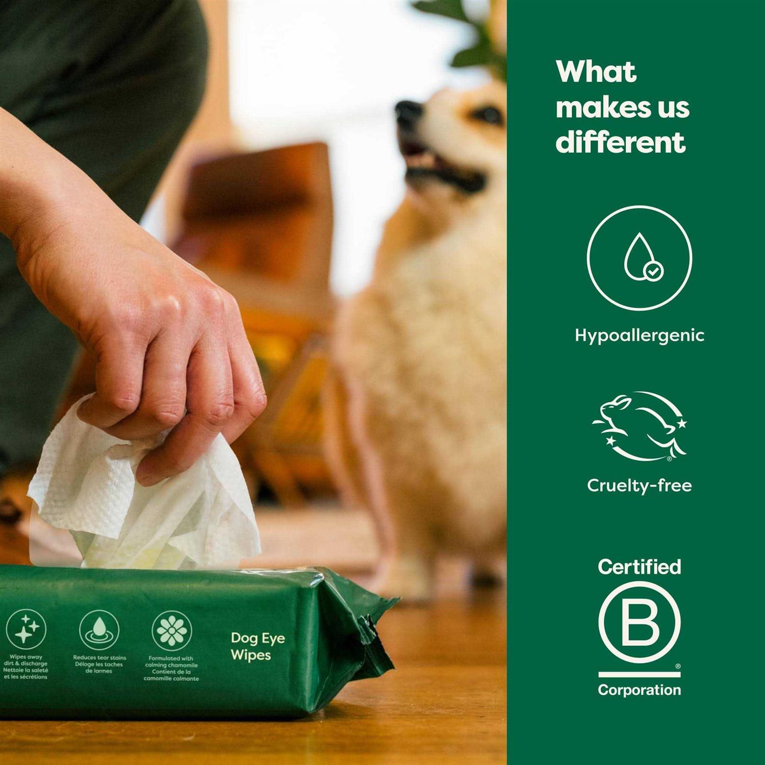 Earth Rated Hypoallergenic Plant Based Fragrance Free Dog Eye Wipes