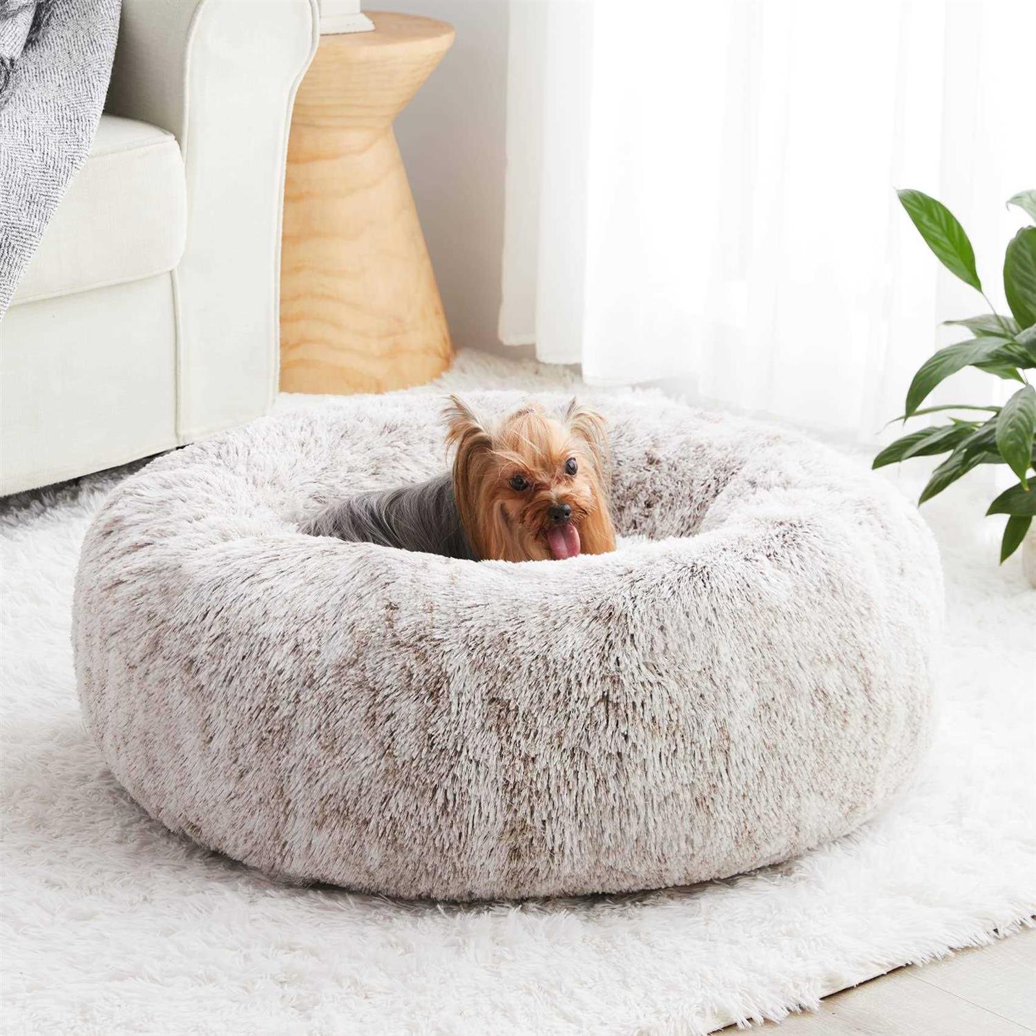 WNPETHOME Calming Dog Bed & cat Bed,Small Dog Bed Donut Faux Fur Anti-Anxiety Dog Bed Dog Pet Bed for Small Dogs