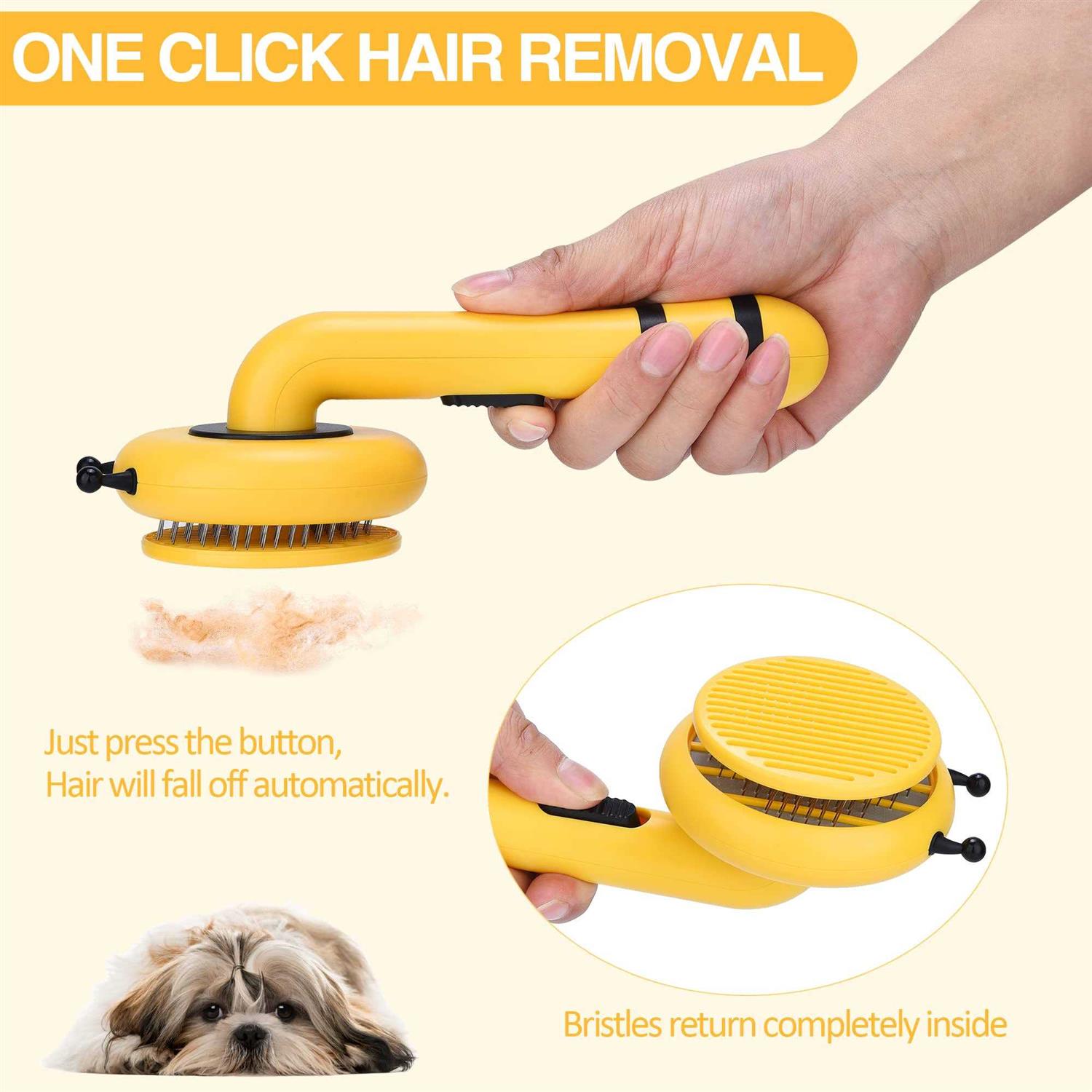 METREE Cat Hair Brush, Self Cleaning Pet Slicker Brush with Release Button, Cat Hair Cleaner Brush for Shedding, Grooming Brush for Long or Short